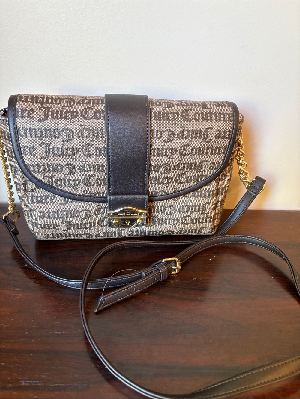 Juicy Couture Brown Logo Print Chain Strap Crossbody